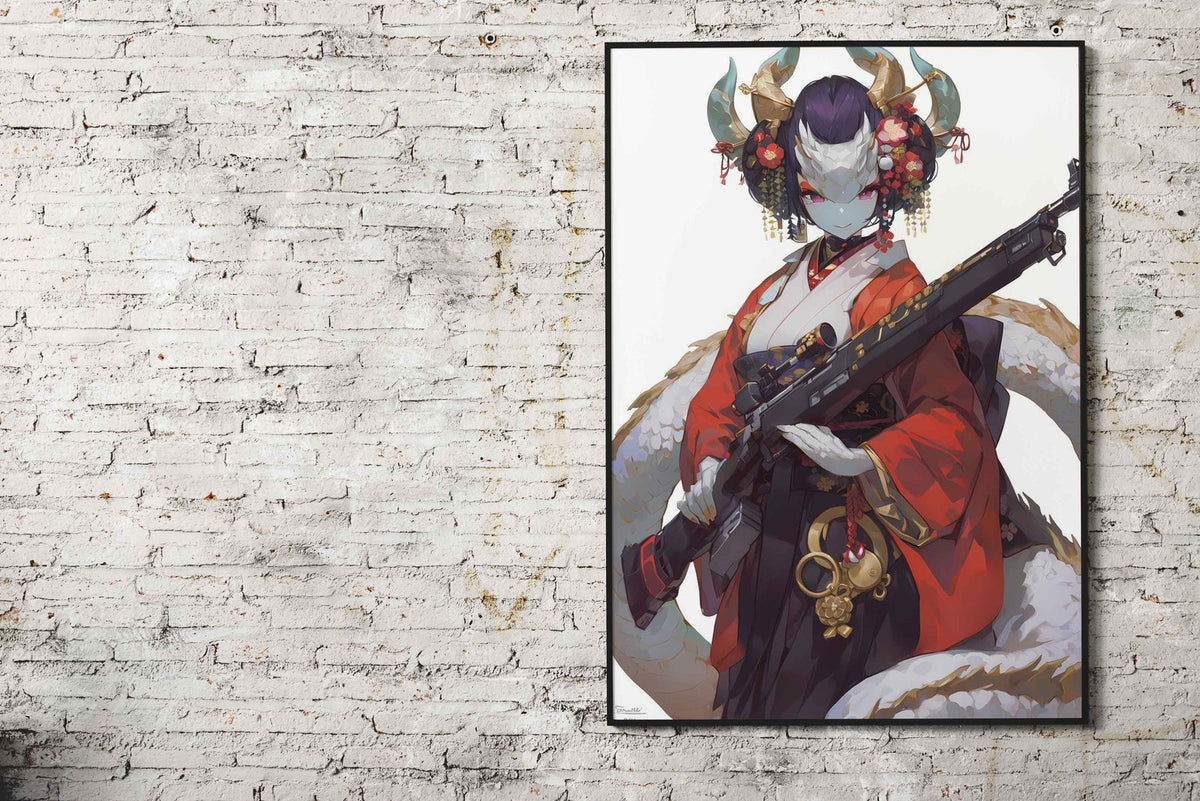 Dragon Geisha Protector Asian Style Poster | Wall Art for Home & Office | High-Quality Print - High-Quality Visual Display
