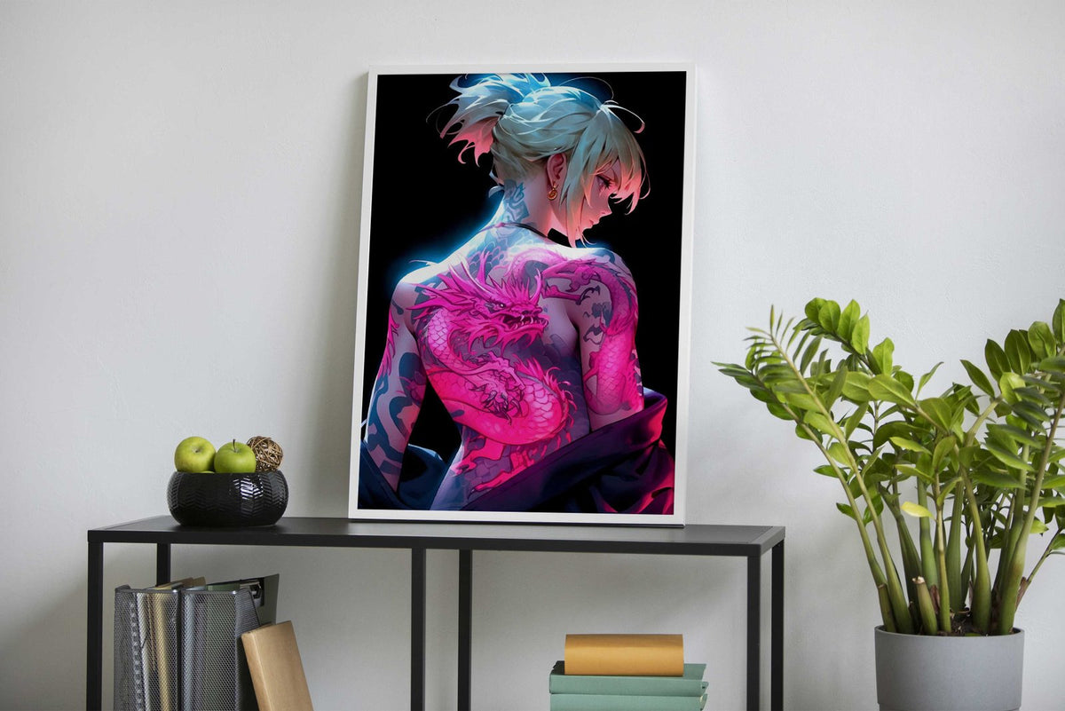 Dragon Tattoo Anime Girl Asian Style Poster | Wall Art for Home & Office | High-Quality Print - High-Quality Visual Display