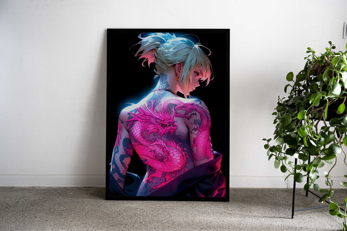 Dragon Tattoo Anime Girl Asian Style Poster | Wall Art for Home & Office | High-Quality Print - High-Quality Visual Display