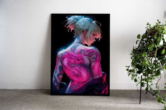 Dragon Tattoo Anime Girl Asian Style Poster | Wall Art for Home & Office | High-Quality Print - High-Quality Visual Display