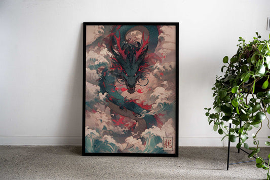 Dragon Waves Japanese Asian Style Poster | Wall Art for Home & Office | High-Quality Print - High-Quality Visual Display