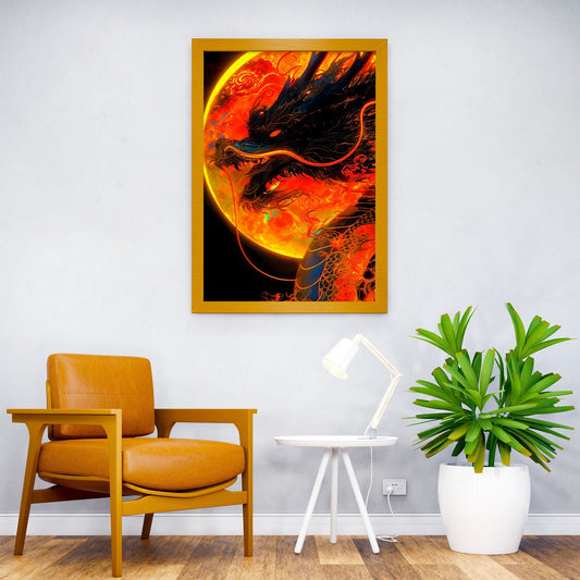 Dragon and Moon Asian Style Poster | Wall Art for Home & Office | High-Quality Print - High-Quality Visual Display