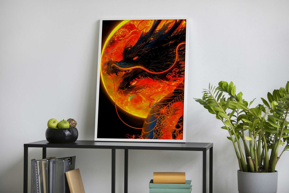 Dragon and Moon Asian Style Poster | Wall Art for Home & Office | High-Quality Print - High-Quality Visual Display