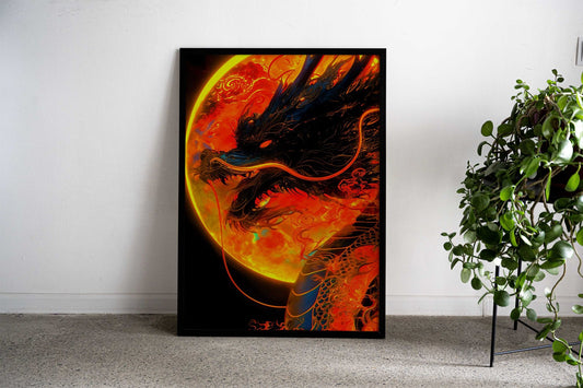 Dragon and Moon Asian Style Poster | Wall Art for Home & Office | High-Quality Print - High-Quality Visual Display