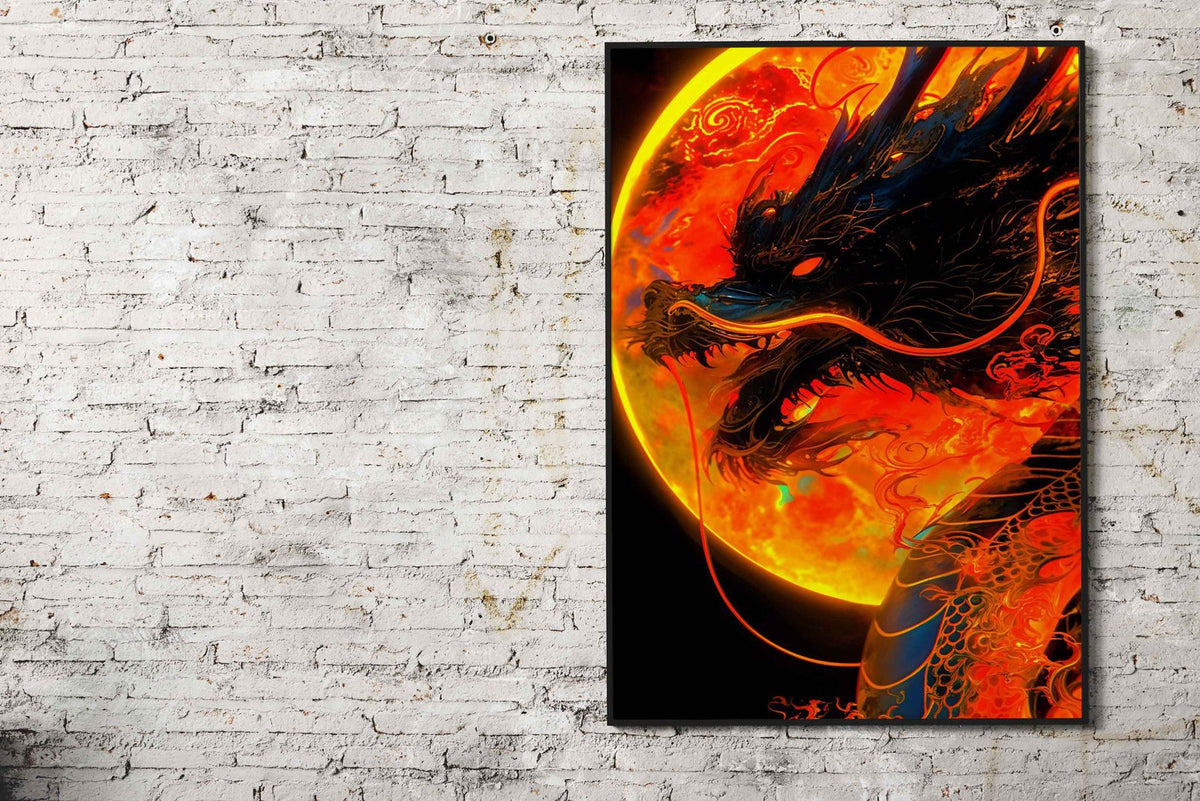 Dragon and Moon Asian Style Poster | Wall Art for Home & Office | High-Quality Print - High-Quality Visual Display