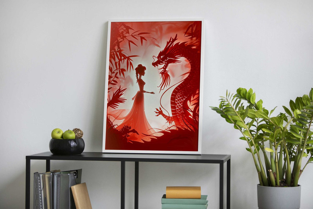 Dragon and Woman Asian Style Poster | Wall Art for Home & Office | High-Quality Print - High-Quality Visual Display