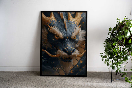 Dragon gold and blue Asian Style Poster | Wall Art for Home & Office | High-Quality Print - High-Quality Visual Display