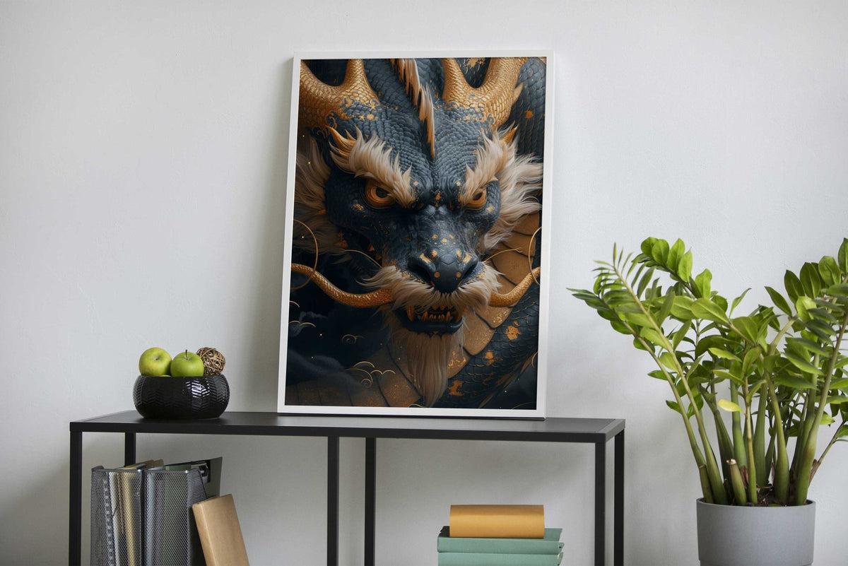 Dragon gold and blue Asian Style Poster | Wall Art for Home & Office | High-Quality Print - High-Quality Visual Display