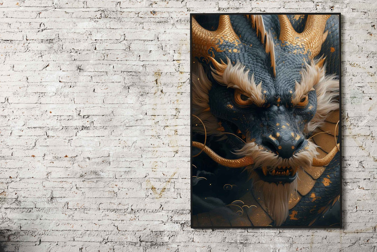 Dragon gold and blue Asian Style Poster | Wall Art for Home & Office | High-Quality Print - High-Quality Visual Display