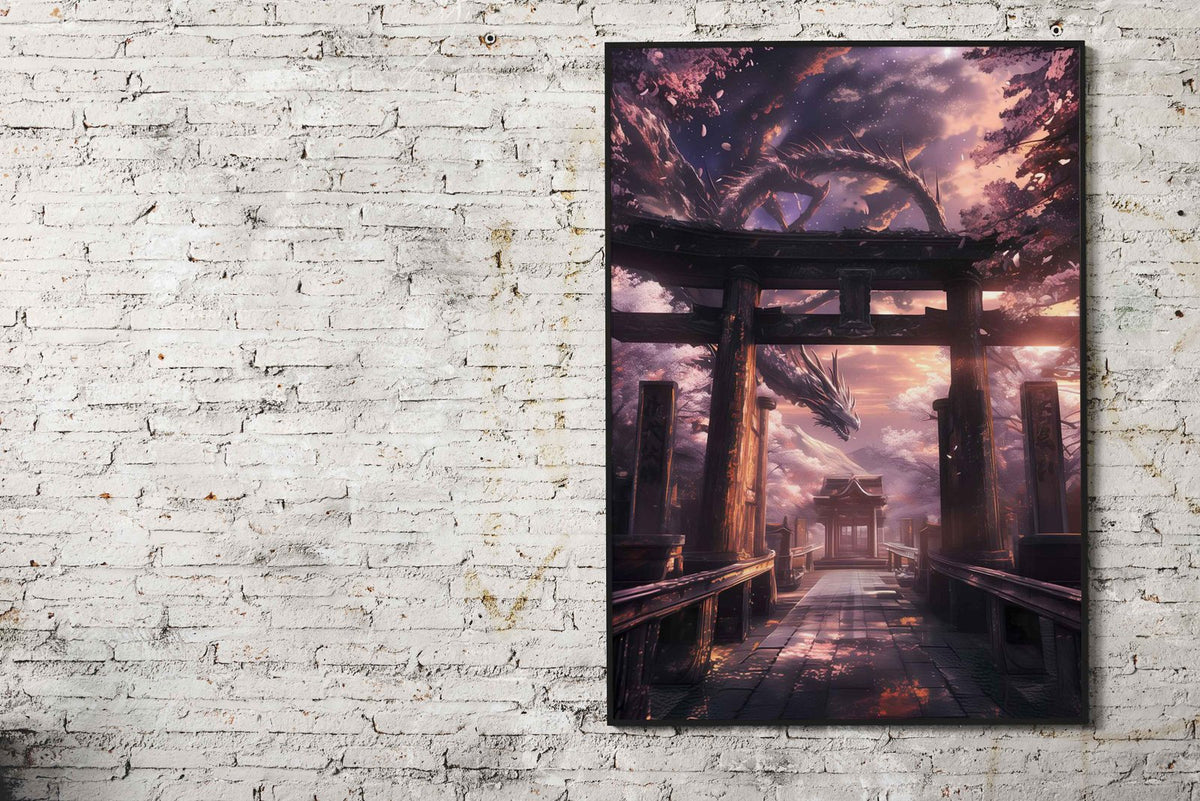 Dragons Torii Gate Asian Style Poster | Wall Art for Home & Office | High-Quality Print - High-Quality Visual Display