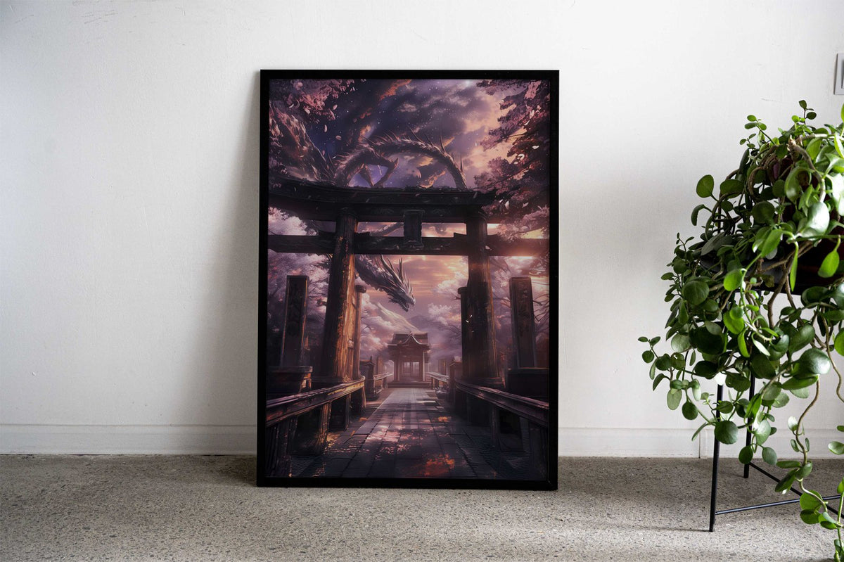 Dragons Torii Gate Asian Style Poster | Wall Art for Home & Office | High-Quality Print - High-Quality Visual Display