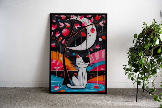 Dreamy Whimsical Cat Art Asian Style Poster | Wall Art for Home & Office | High-Quality Print - High-Quality Visual Display