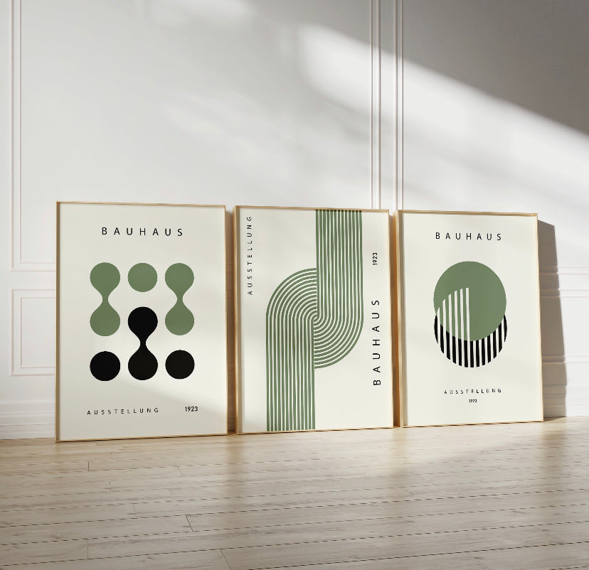 Bauhaus Sage Green Geometric Print Collection - High-Quality Premium Wall Art Decor Sticker