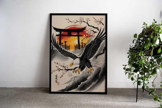 Eagle Japan Painting Asian Style Poster | Wall Art for Home & Office | High-Quality Print - High-Quality Visual Display