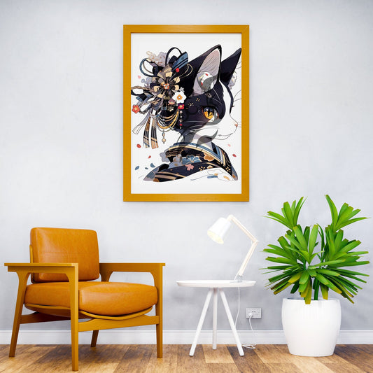 Edo Cat Geisha Japan Asian Style Poster | Wall Art for Home & Office | High-Quality Print - High-Quality Premium Wall Art Decor Sticker
