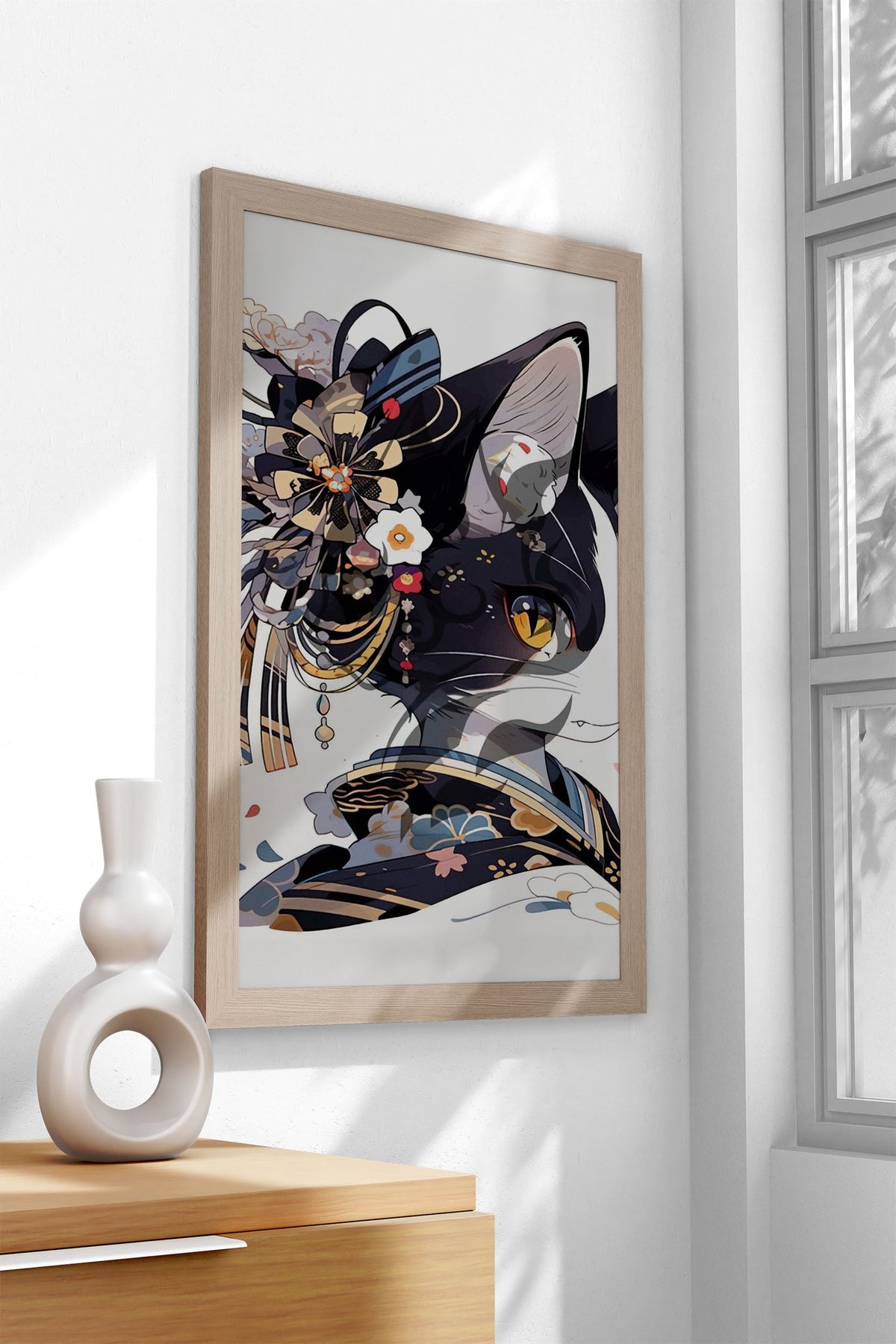 Edo Cat Geisha Japan Asian Style Poster | Wall Art for Home & Office | High-Quality Print - High-Quality Premium Wall Art Decor Sticker