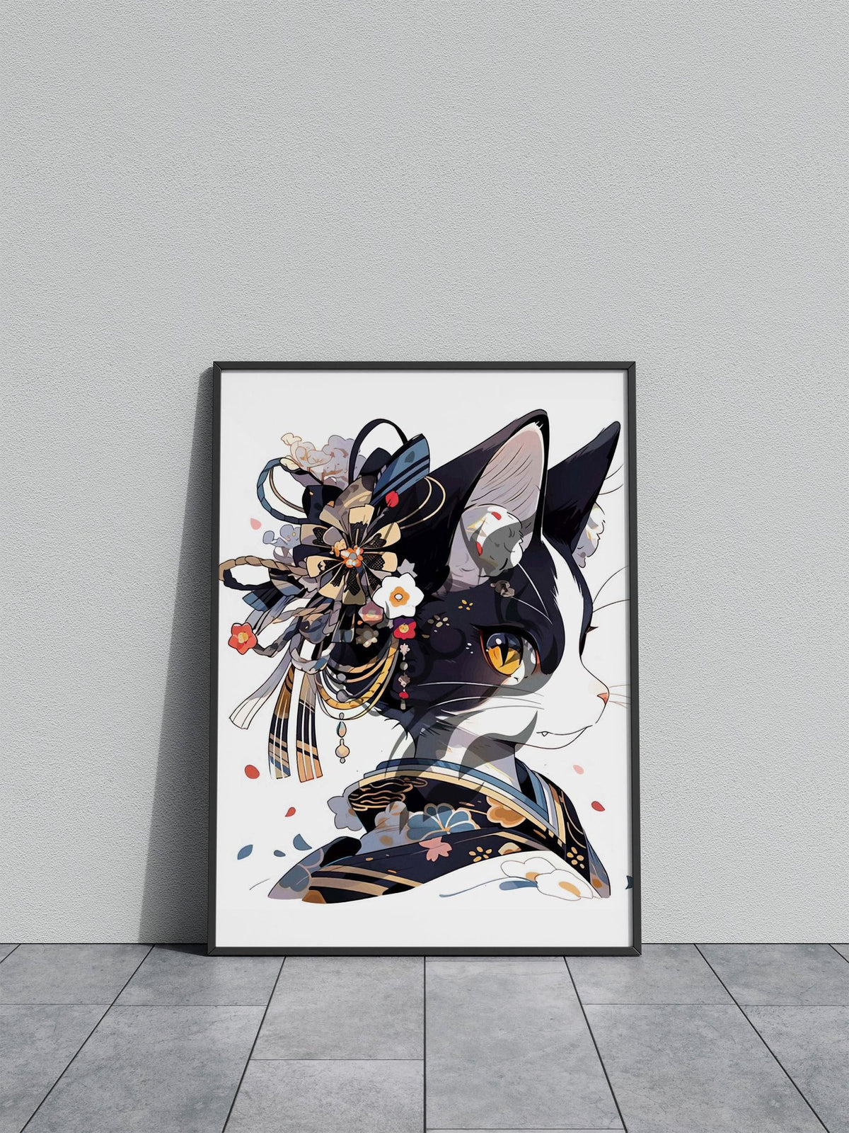 Edo Cat Geisha Japan Asian Style Poster | Wall Art for Home & Office | High-Quality Print - High-Quality Premium Wall Art Decor Sticker