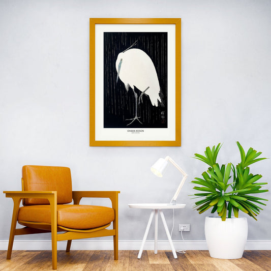Egret In The Rain Asian Style Poster | Wall Art for Home & Office | High-Quality Print - High-Quality Visual Display