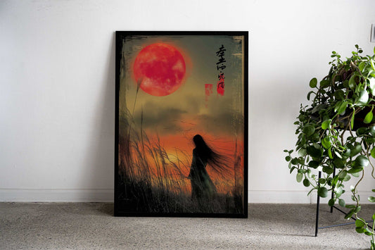 Ethereal Red moon Asian Style Poster | Wall Art for Home & Office | High-Quality Print - High-Quality Visual Display