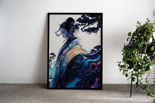 FLOWING GEISHA Asian Style Poster | Wall Art for Home & Office | High-Quality Print - High-Quality Visual Display