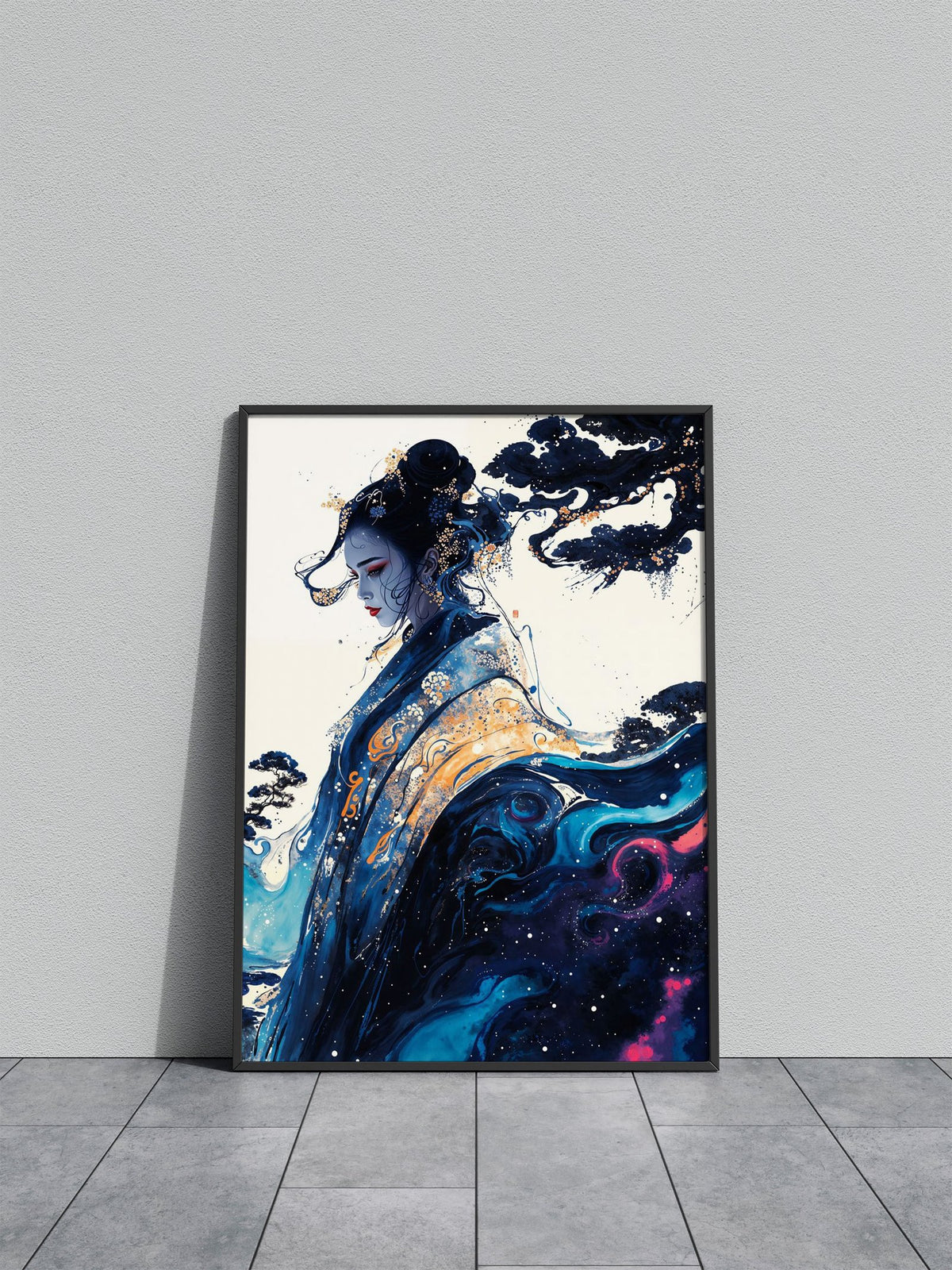 FLOWING GEISHA Asian Style Poster | Wall Art for Home & Office | High-Quality Print - High-Quality Visual Display