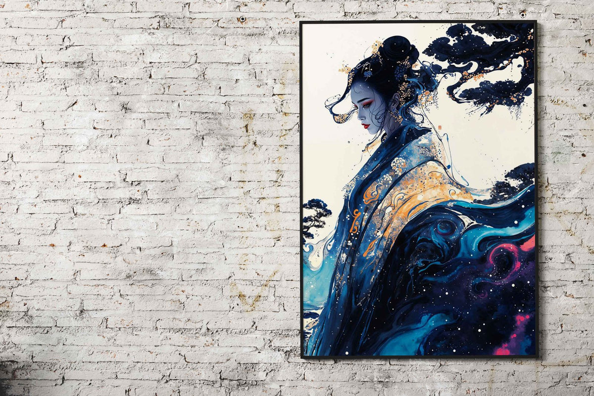 FLOWING GEISHA Asian Style Poster | Wall Art for Home & Office | High-Quality Print - High-Quality Visual Display