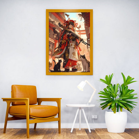 Feline Guardian Geisha Asian Style Poster | Wall Art for Home & Office | High-Quality Print - High-Quality Visual Display