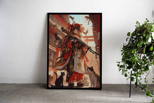 Feline Guardian Geisha Asian Style Poster | Wall Art for Home & Office | High-Quality Print - High-Quality Visual Display