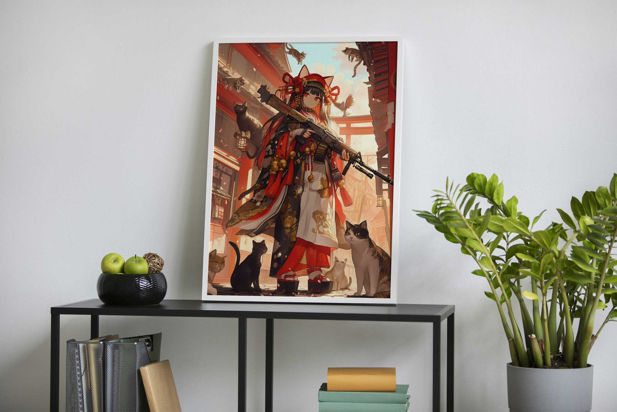 Feline Guardian Geisha Asian Style Poster | Wall Art for Home & Office | High-Quality Print - High-Quality Visual Display