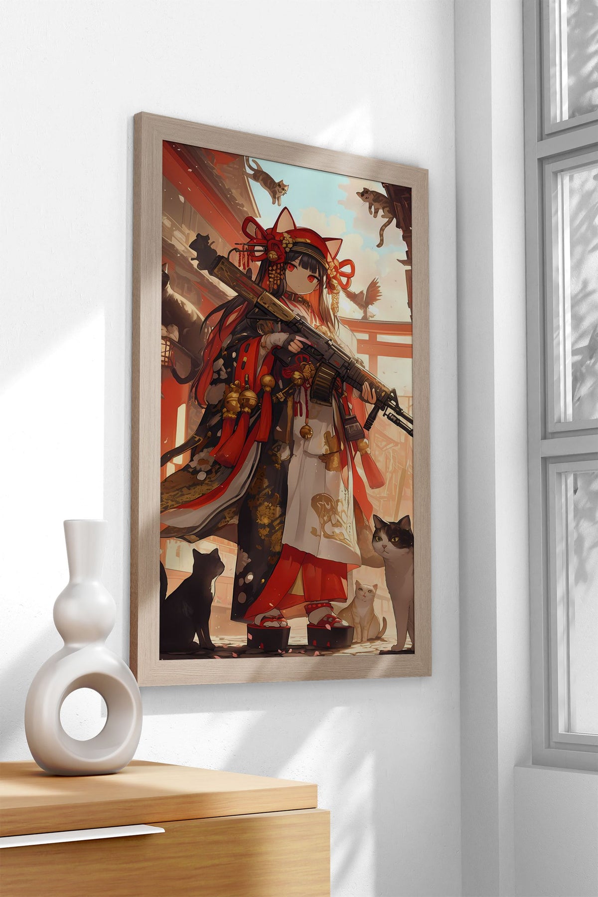 Feline Guardian Geisha Asian Style Poster | Wall Art for Home & Office | High-Quality Print - High-Quality Visual Display
