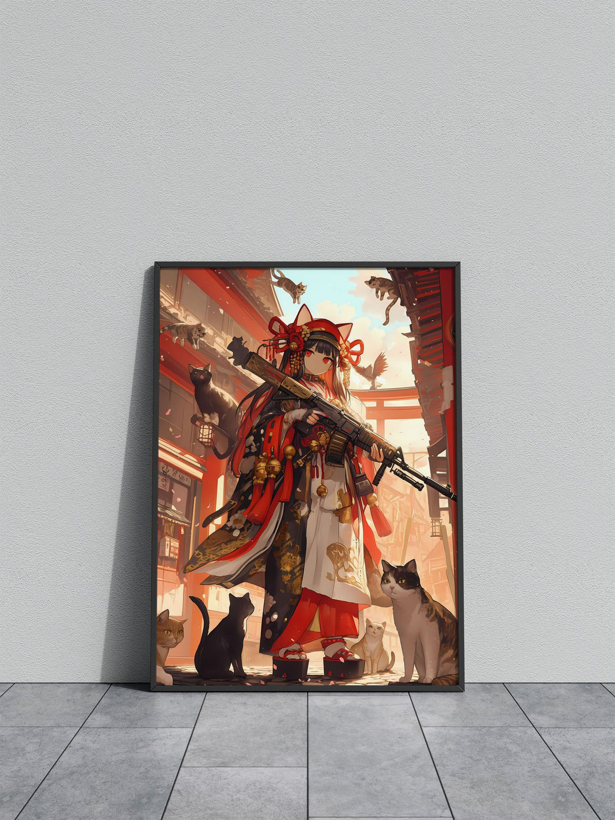 Feline Guardian Geisha Asian Style Poster | Wall Art for Home & Office | High-Quality Print - High-Quality Visual Display
