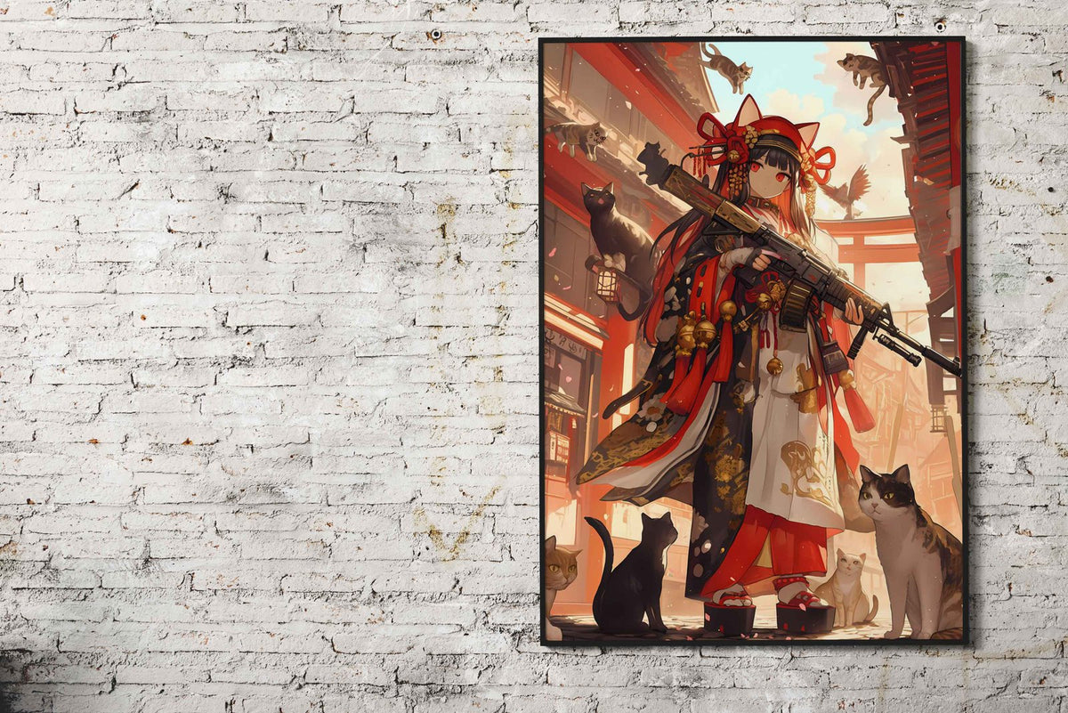Feline Guardian Geisha Asian Style Poster | Wall Art for Home & Office | High-Quality Print - High-Quality Visual Display