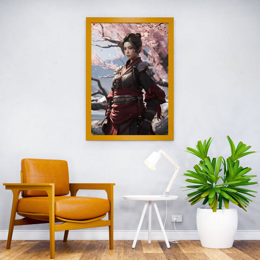 Female Samurai Sakura Asian Style Poster | Wall Art for Home & Office | High-Quality Print - High-Quality Visual Display