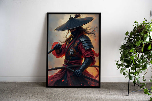 Fierce Samurai Warrior in Battle Asian Style Poster | Wall Art for Home & Office | High-Quality Print - High-Quality Visual Display