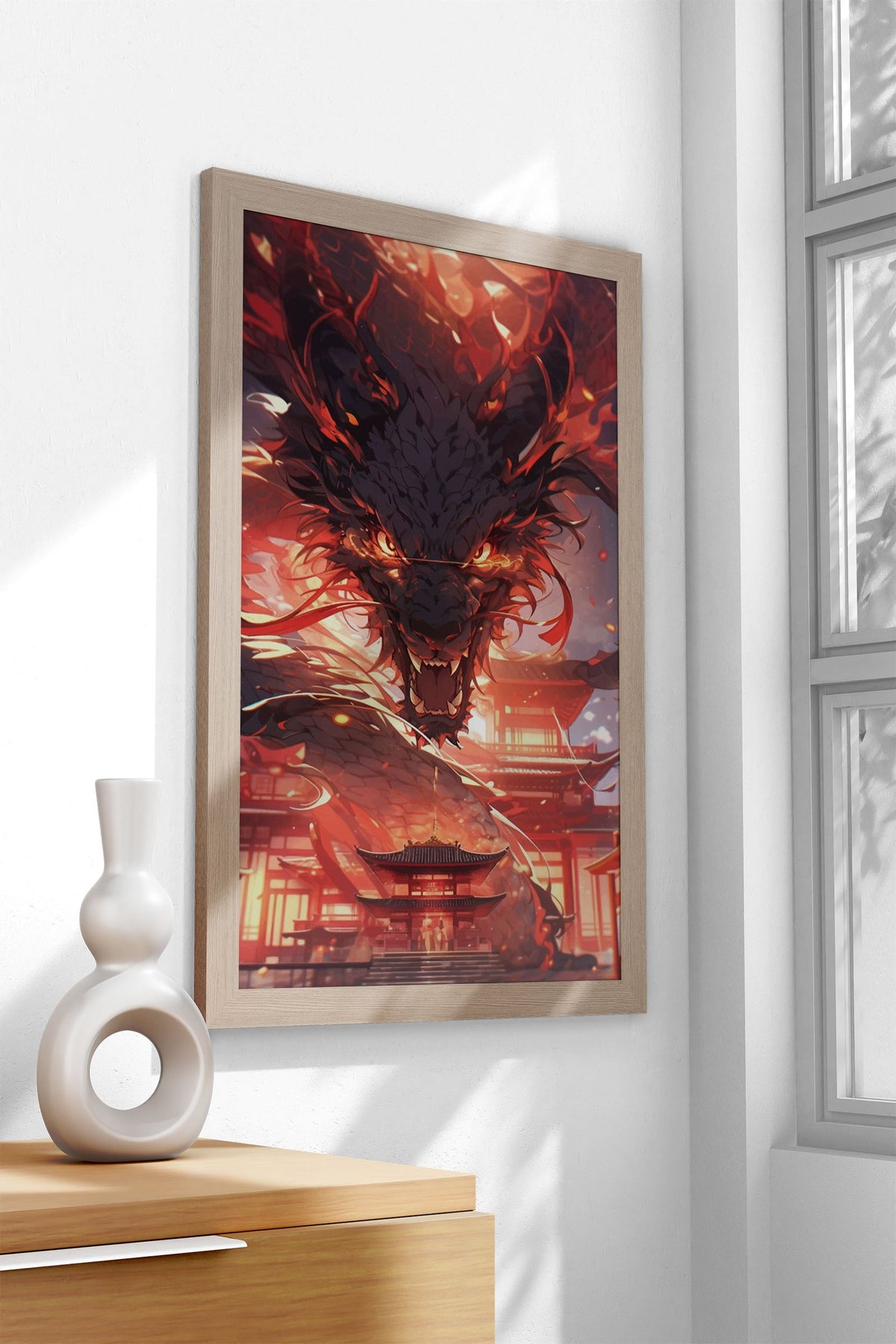 Fiery Dragon Over City Asian Style Poster | Wall Art for Home & Office | High-Quality Print - High-Quality Visual Display