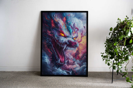 Fiery Wolf Beast Asian Style Poster | Wall Art for Home & Office | High-Quality Print - High-Quality Visual Display