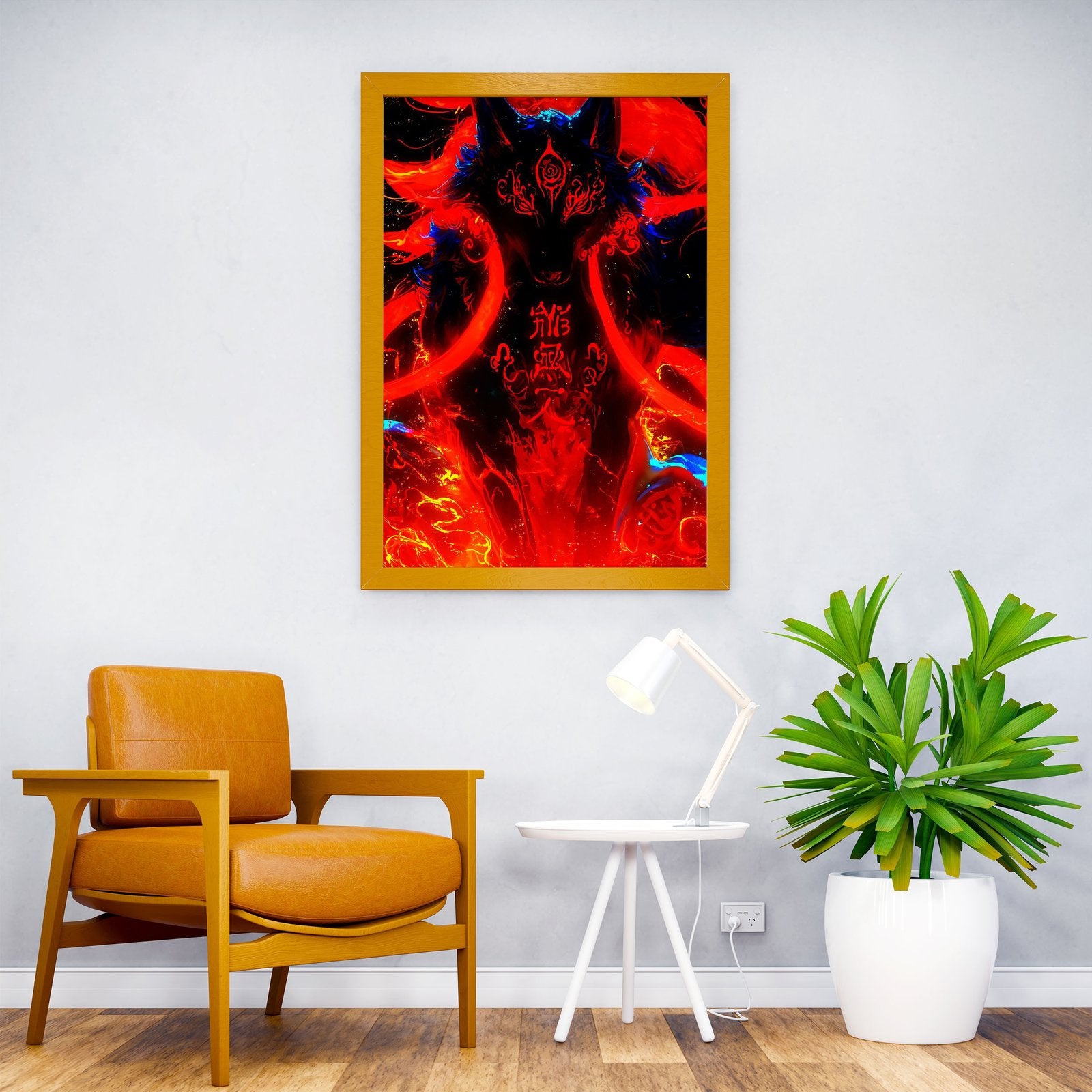Fiery Wolf with Japanese S Asian Style Poster | Wall Art for Home & Office | High-Quality Print - High-Quality Visual Display