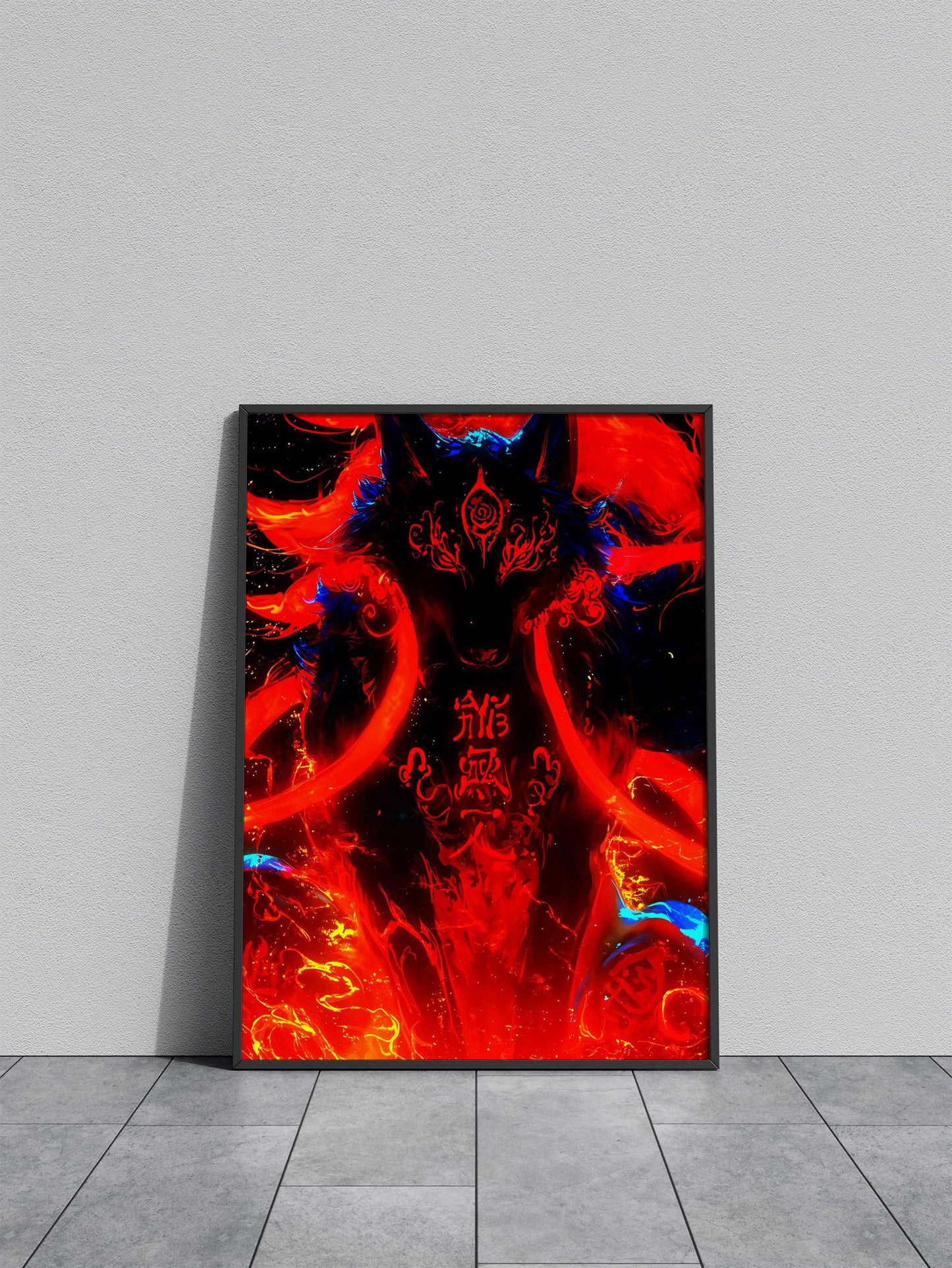 Fiery Wolf with Japanese S Asian Style Poster | Wall Art for Home & Office | High-Quality Print - High-Quality Visual Display