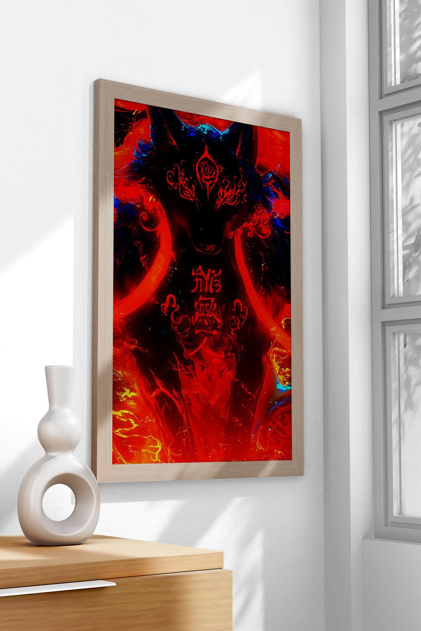 Fiery Wolf with Japanese S Asian Style Poster | Wall Art for Home & Office | High-Quality Print - High-Quality Visual Display