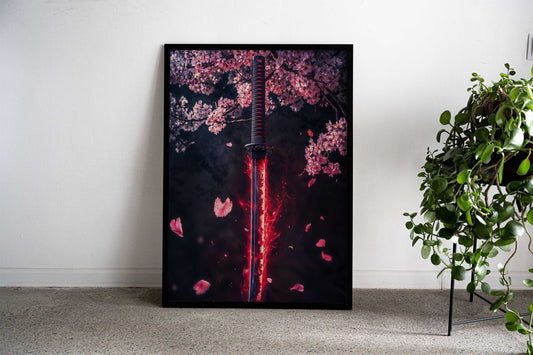 Flaming Katana Asian Style Poster | Wall Art for Home & Office | High-Quality Print - High-Quality Visual Display