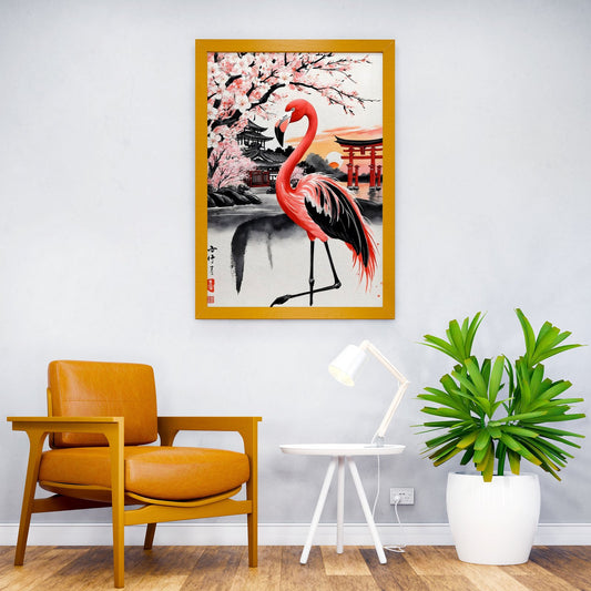 Flamingo Japan Painting Asian Style Poster | Wall Art for Home & Office | High-Quality Print - High-Quality Visual Display