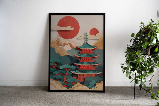 Flat Paper Craft Asian Style Poster | Wall Art for Home & Office | High-Quality Print - High-Quality Visual Display