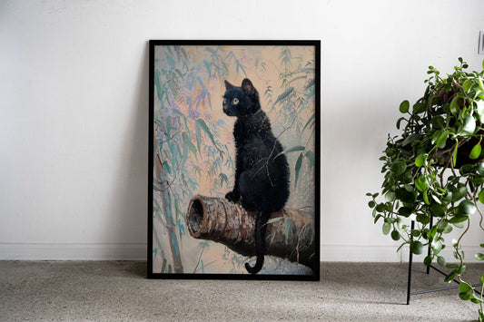 Floral Cat Perch Asian Style Poster | Wall Art for Home & Office | High-Quality Print - High-Quality Visual Display