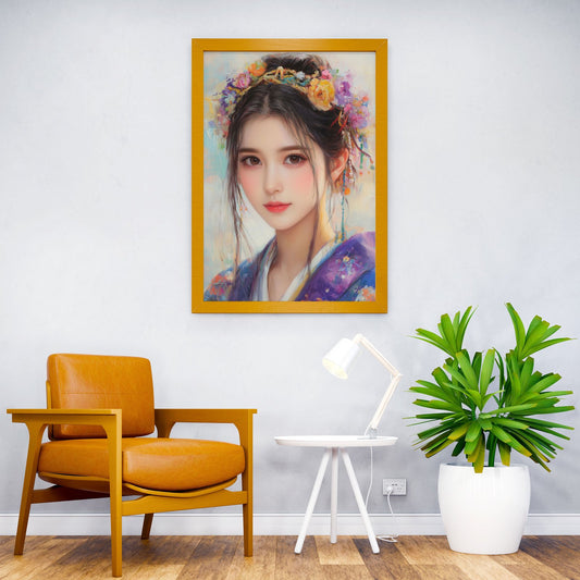 Floral Crown Portrait Asian Style Poster | Wall Art for Home & Office | High-Quality Print - High-Quality Visual Display