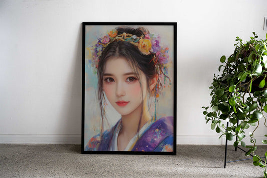 Floral Crown Portrait Asian Style Poster | Wall Art for Home & Office | High-Quality Print - High-Quality Visual Display