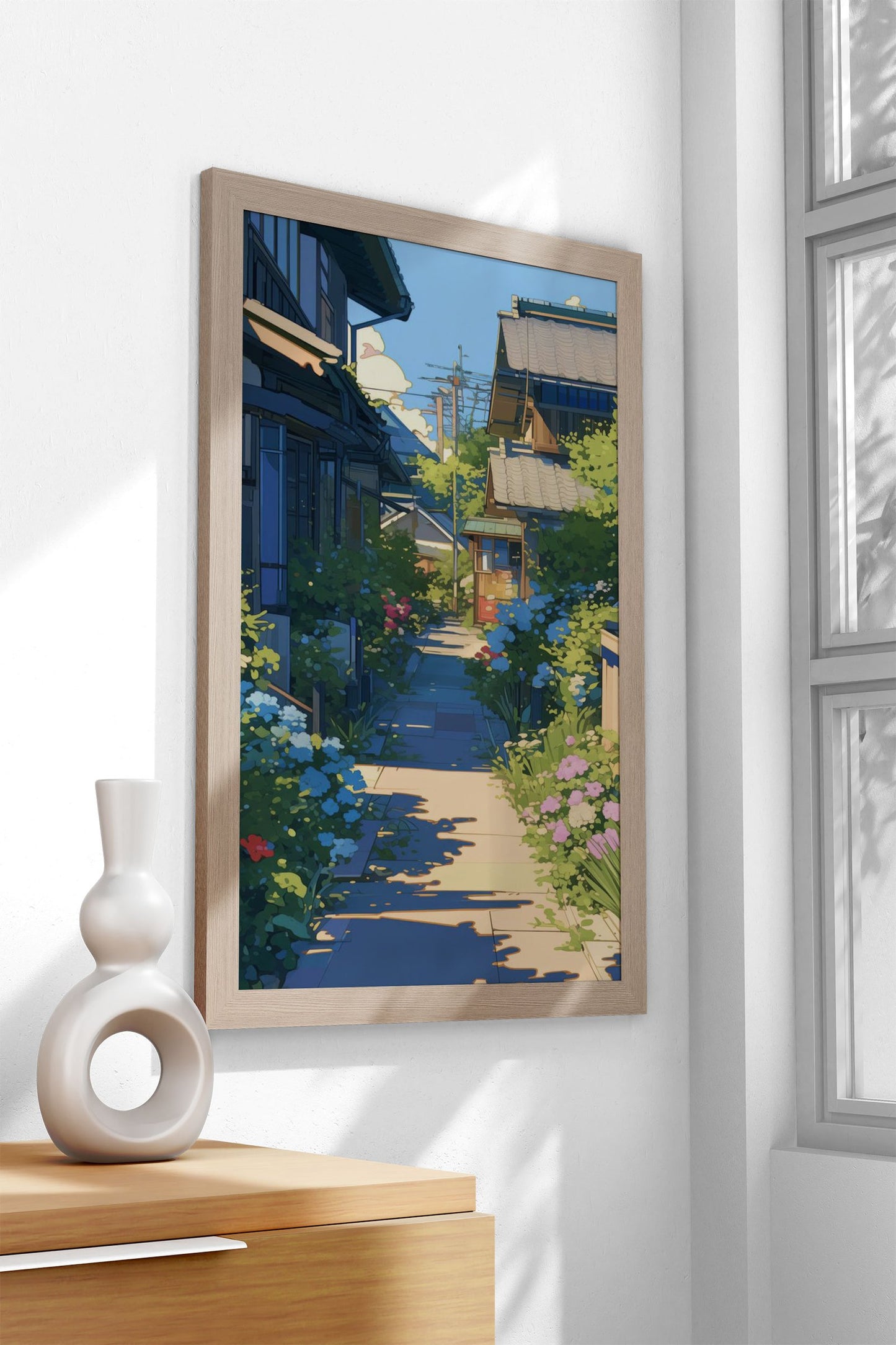 Floral Streetscape Asian Style Poster | Wall Art for Home & Office | High-Quality Print - High-Quality Visual Display