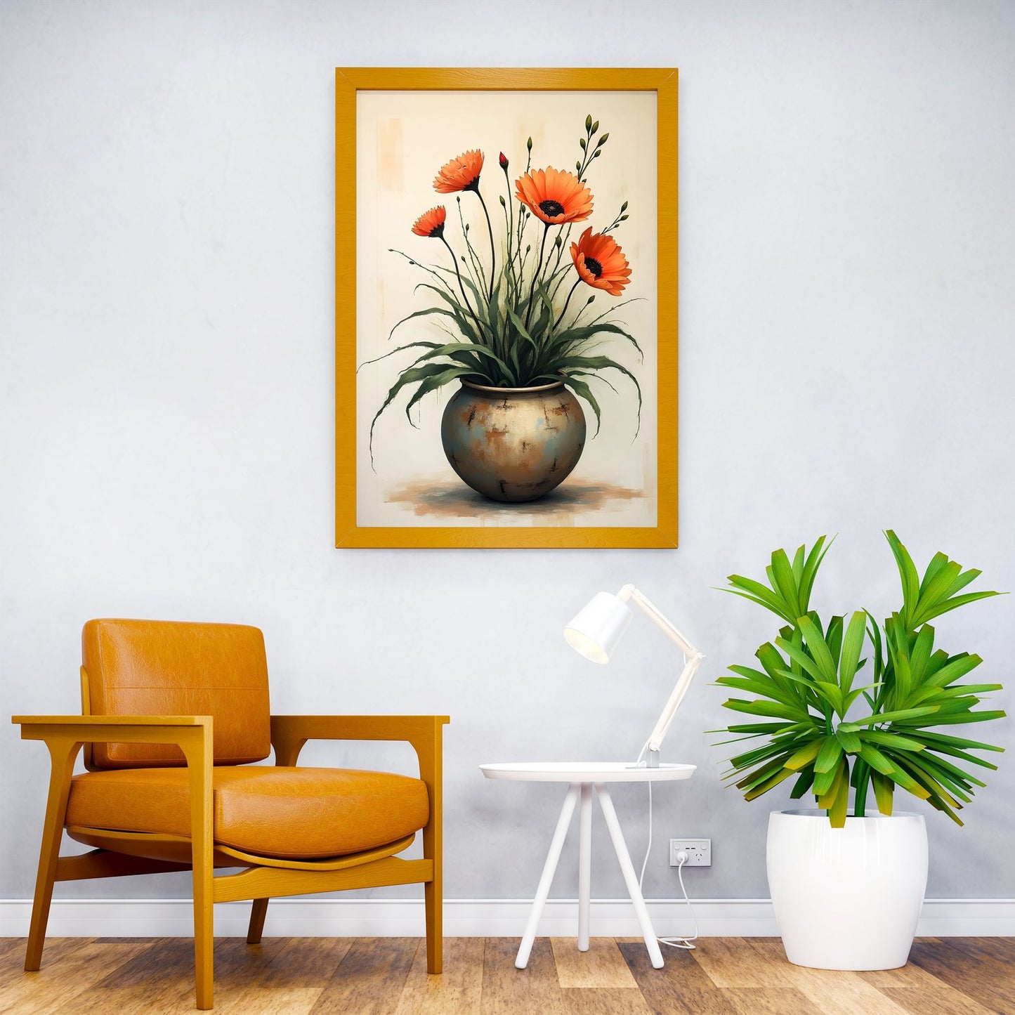 Flowers in a rustic earthy-toned vase Asian Style Poster | Wall Art for Home & Office | High-Quality Print