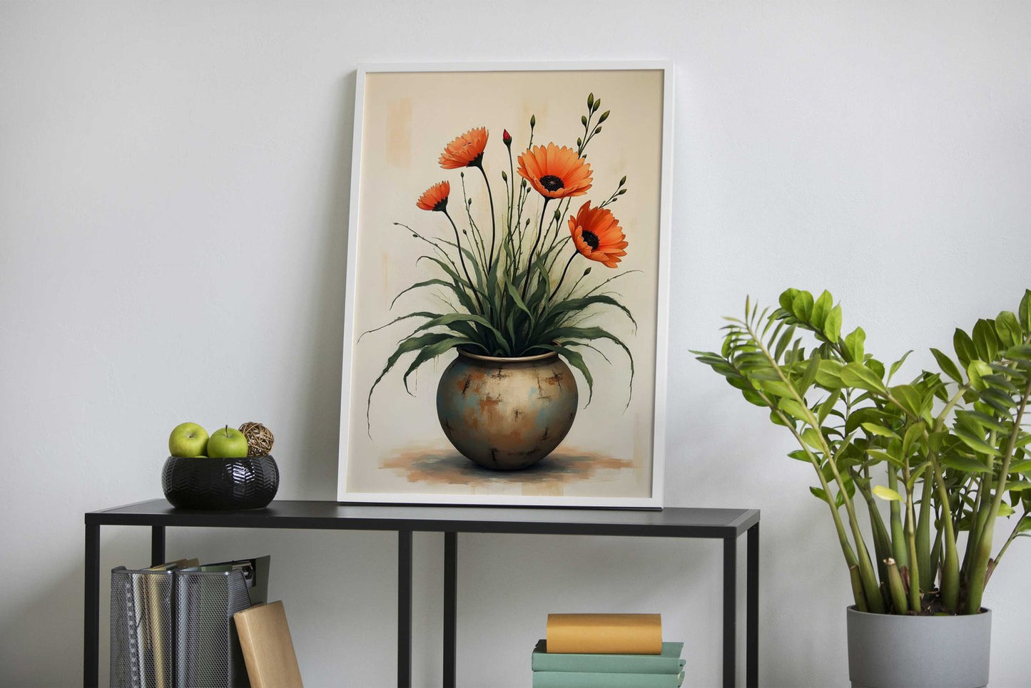 Flowers in a rustic earthy-toned vase Asian Style Poster | Wall Art for Home & Office | High-Quality Print