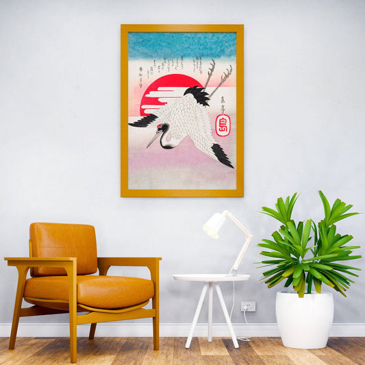 Flying Crane Rising Sun Asian Style Poster | Wall Art for Home & Office | High-Quality Print - High-Quality Visual Display