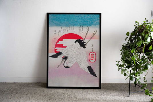 Flying Crane Rising Sun Asian Style Poster | Wall Art for Home & Office | High-Quality Print - High-Quality Visual Display